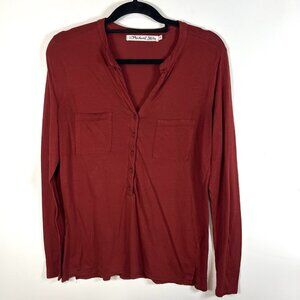 Michael Stars‎ Womens Button-Up Shirt Harley Knit Red One Size Minimalist